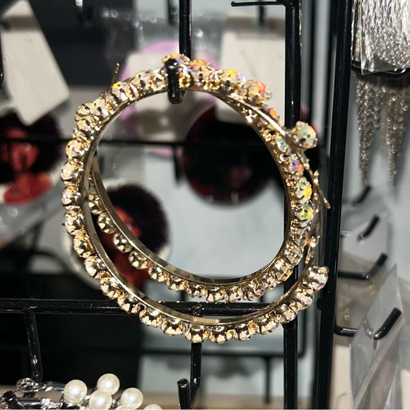 Jewelry - Gold Crystal Hoop Earrings - Iridescent Accents